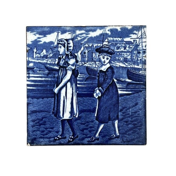 Antique Josiah Wedgwood & Sons EtruriaJuly Tile By Helen JA Milne 1878